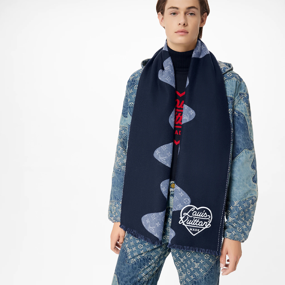 Louis Vuitton x Nigo MP3255 Monogram Drip Blue Scarf Louis Vuitton x Nigo MP3255 Monogram Drip Blue Scarf