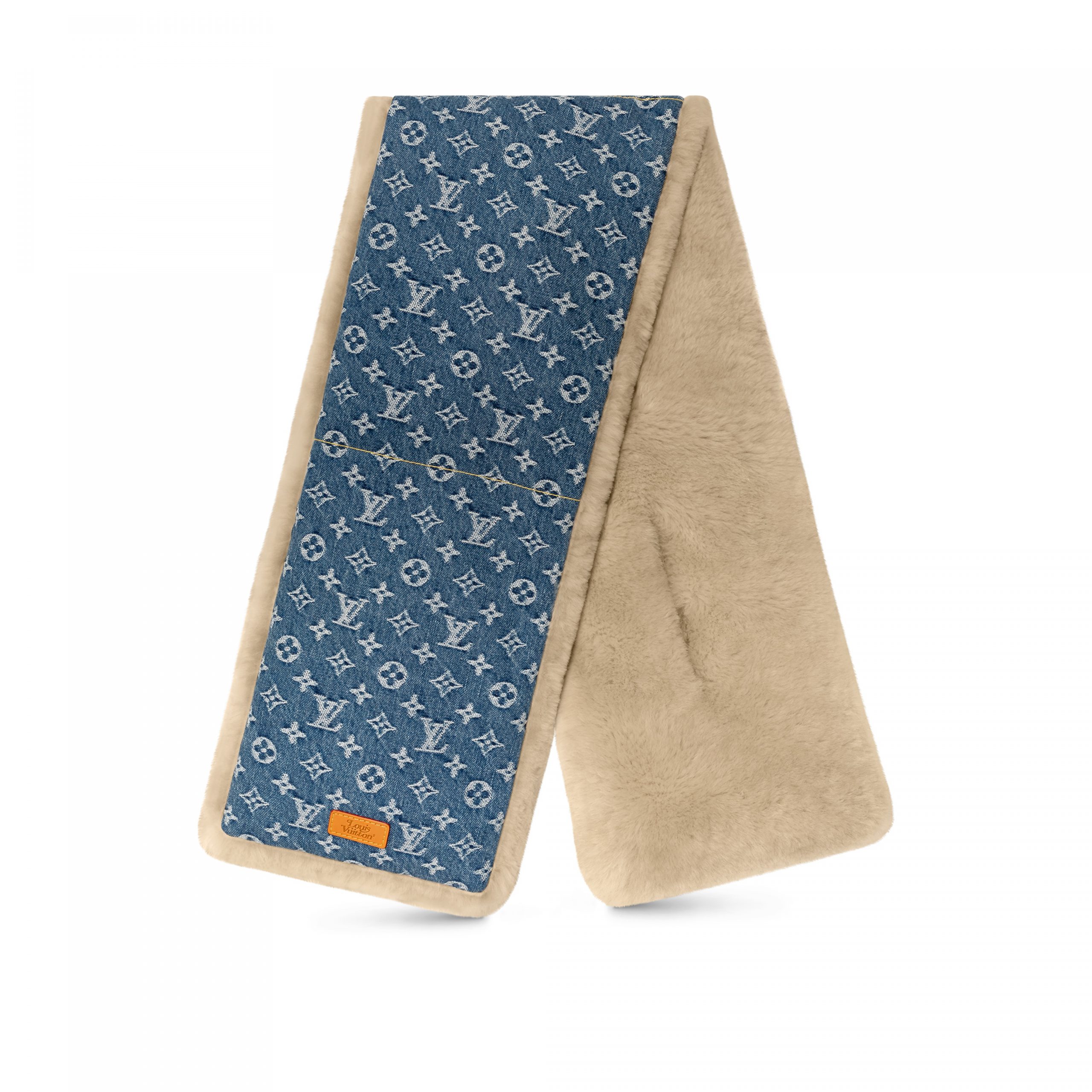 Louis Vuitton MP2703 Blue Shearling Denim Scarf Louis Vuitton MP2703 Blue Shearling Denim Scarf