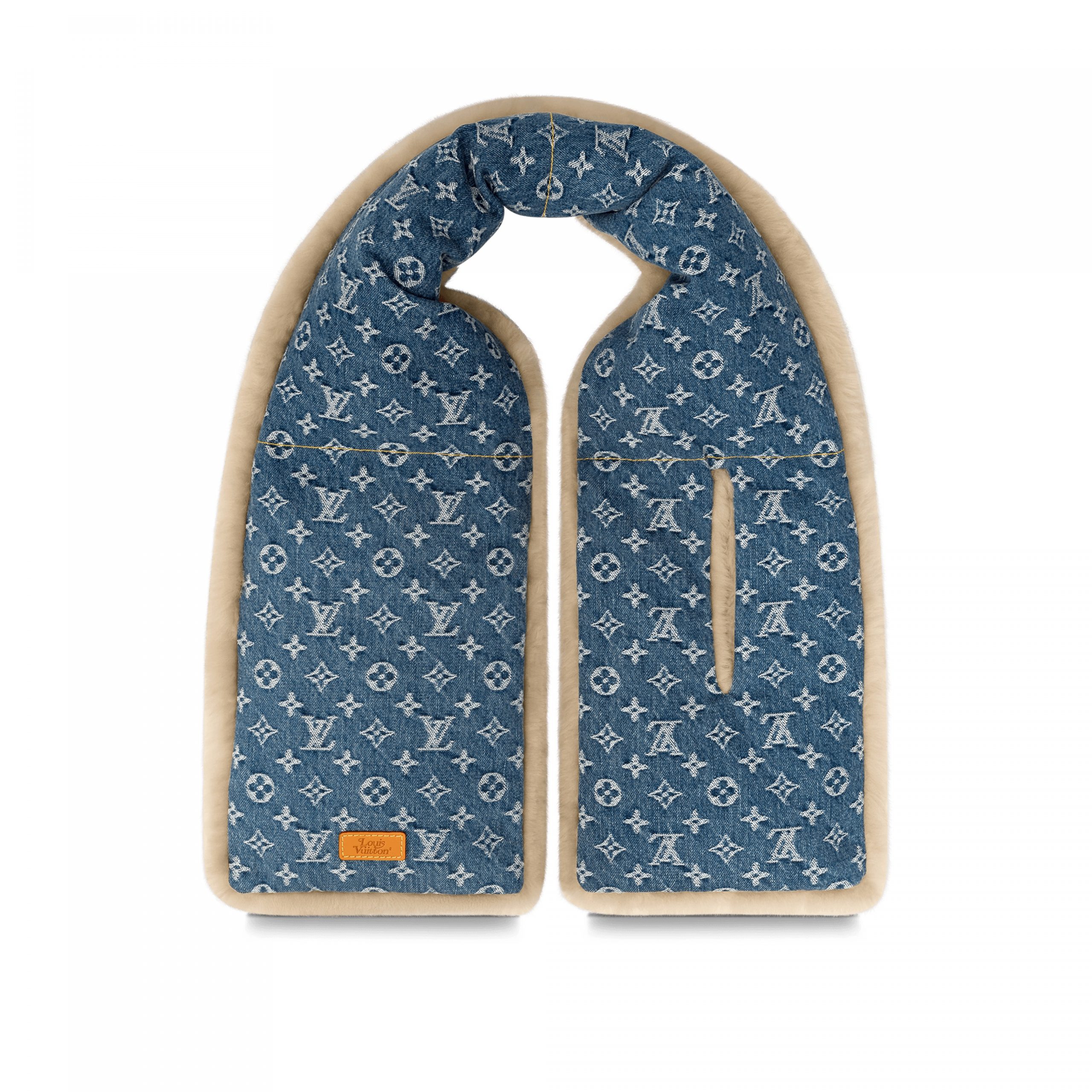 Louis Vuitton MP2703 Blue Shearling Denim Scarf Louis Vuitton MP2703 Blue Shearling Denim Scarf