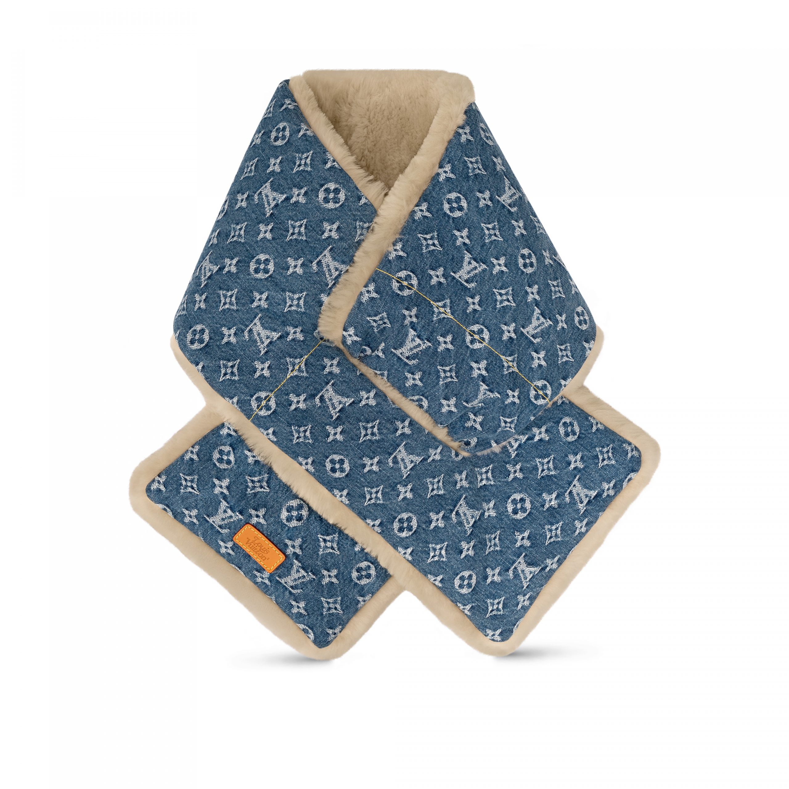 Louis Vuitton MP2703 Blue Shearling Denim Scarf Louis Vuitton MP2703 Blue Shearling Denim Scarf